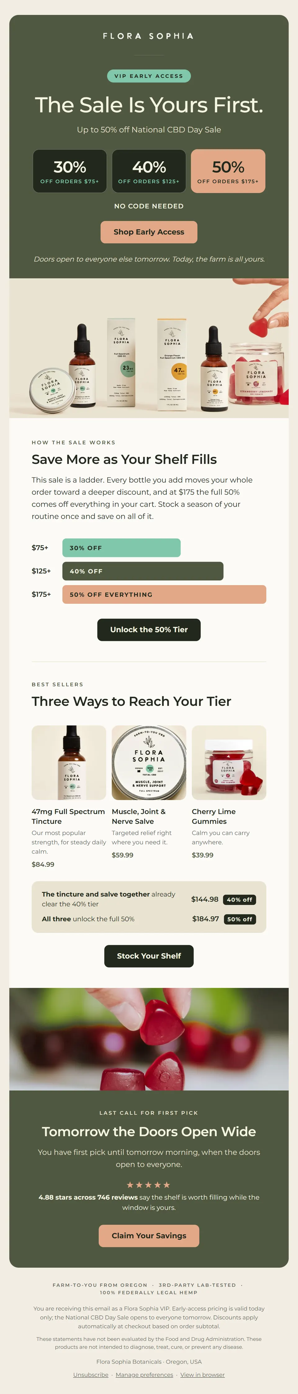 Preview of the email "VIP early access: up to 50% off for National CBD Day"