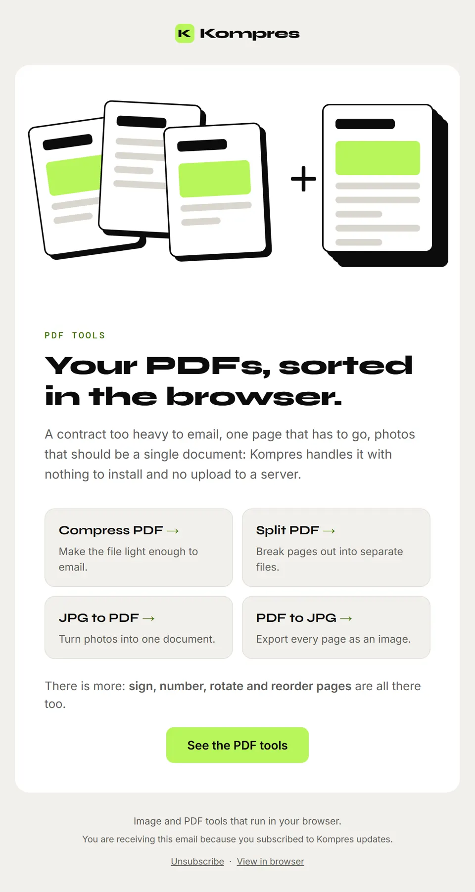 Preview of the email "Everything Kompres does with PDFs"