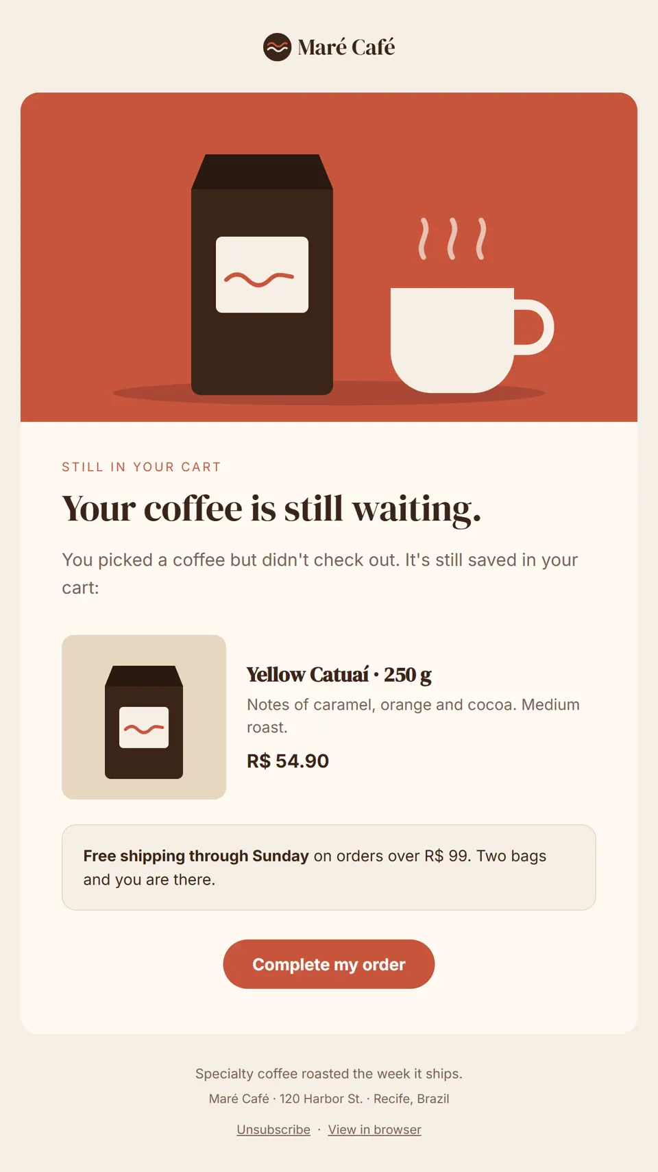 Preview of the email "Your coffee is still waiting"