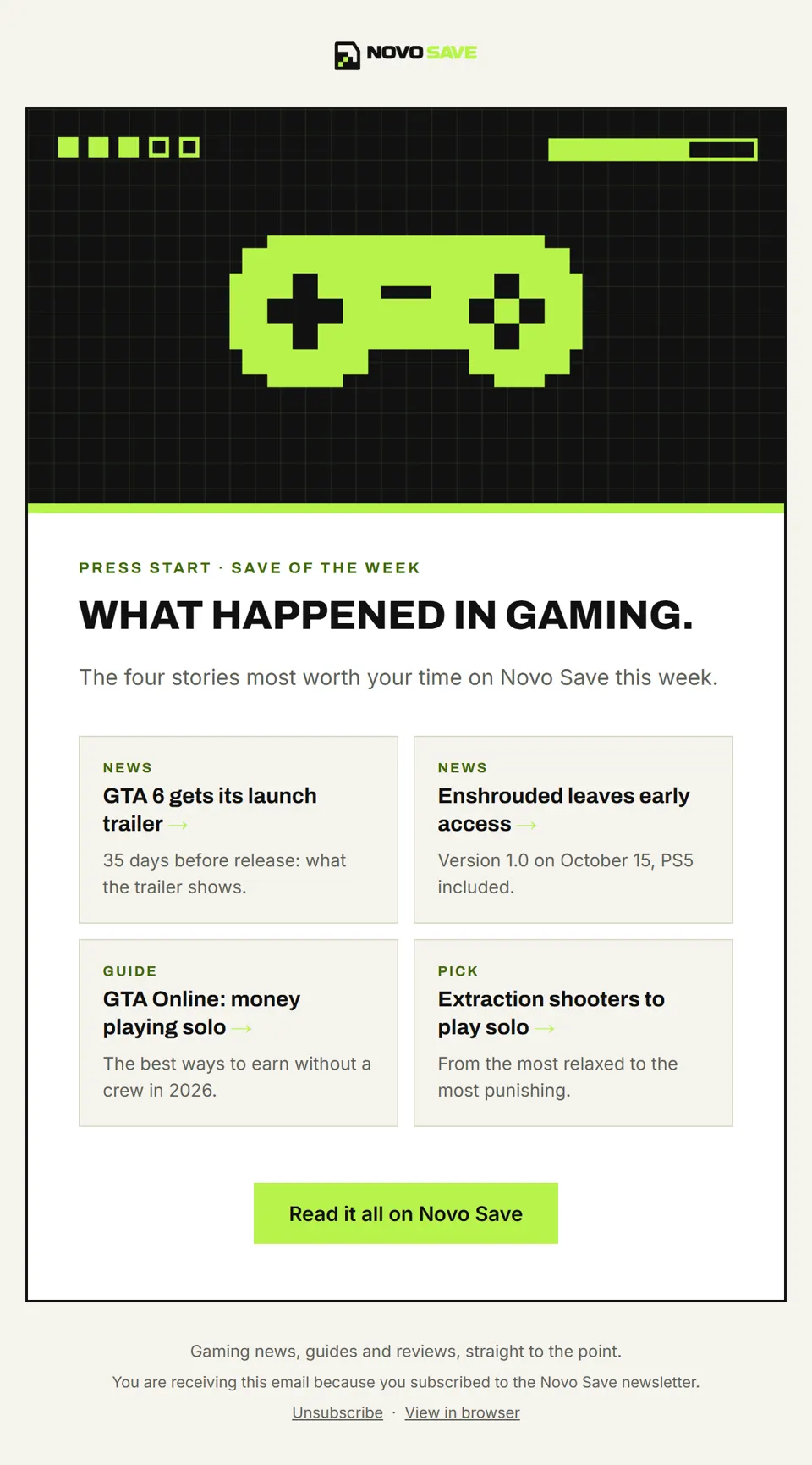 Preview of the email "Save of the week: GTA 6, Enshrouded and GTA Online cash"