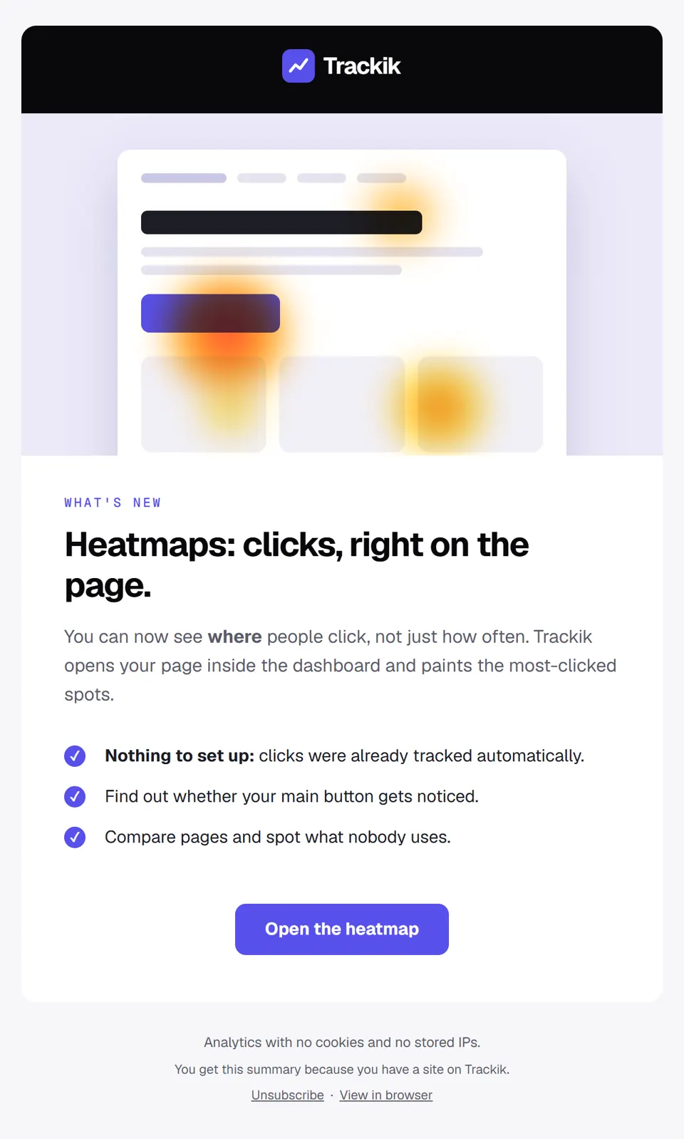 Preview of the email "New on Trackik: see where people click"