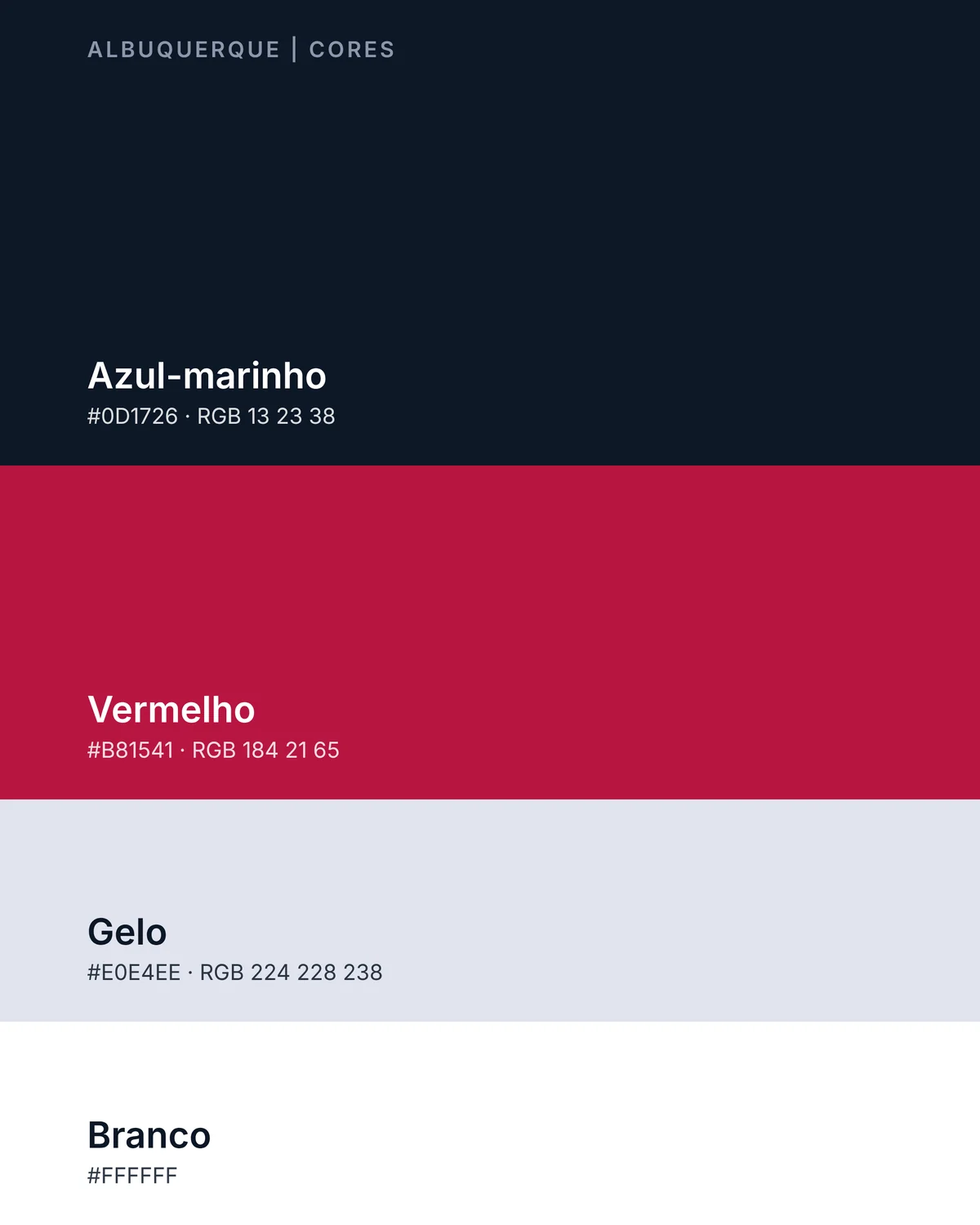 Paleta: azul-marinho, vermelho, gelo e branco