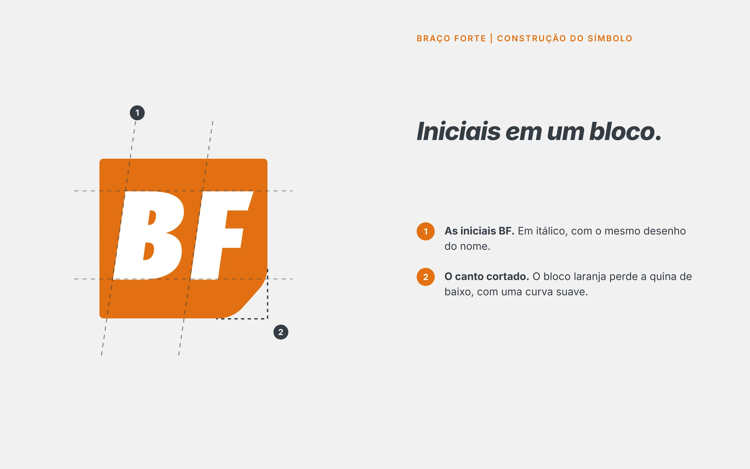 Construção do símbolo: o bloco BF com as guias do itálico e do canto cortado