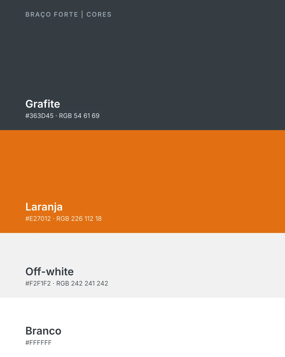 Paleta: grafite, laranja, off-white e branco