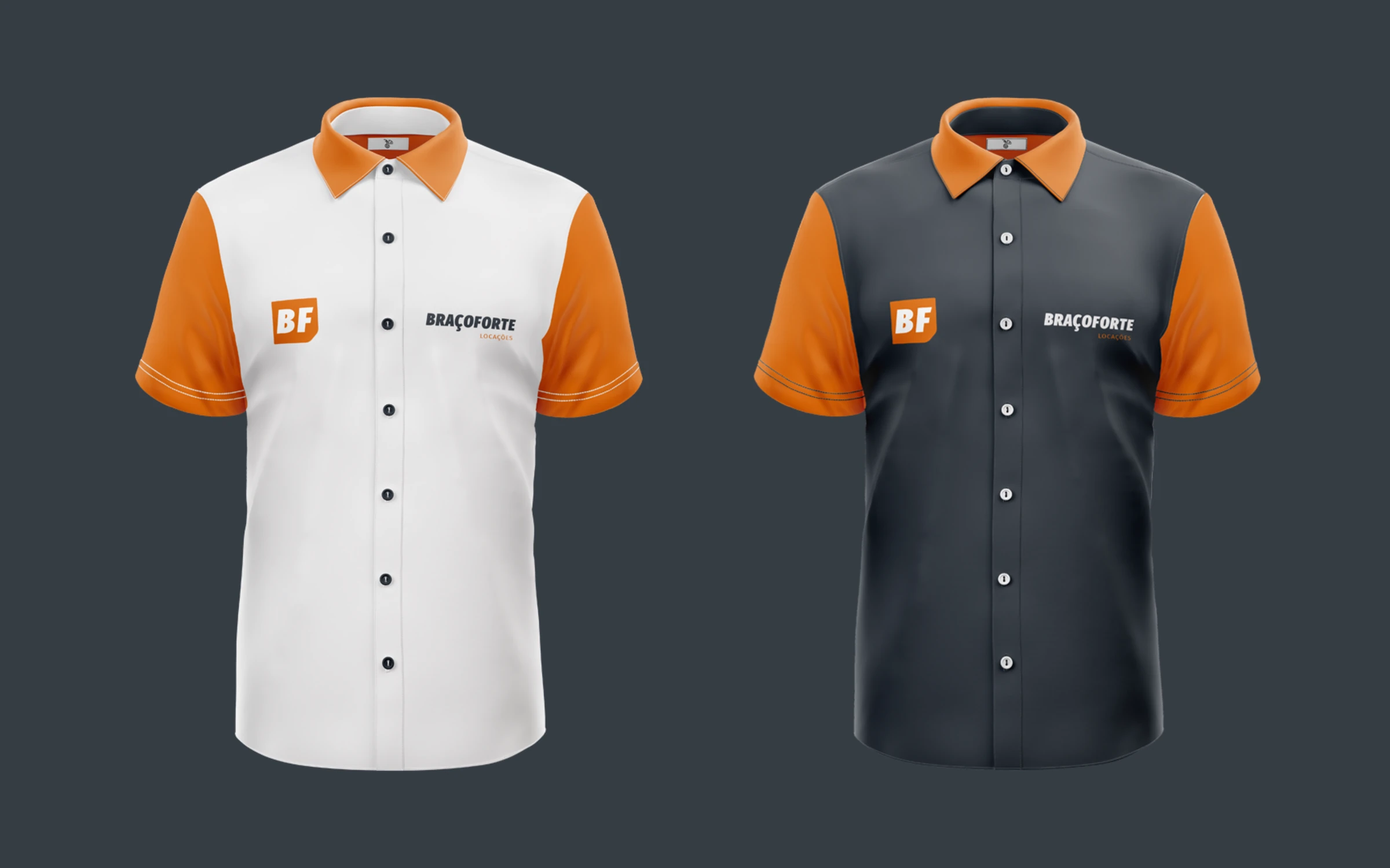 Camisas sociais branca e grafite com mangas laranja