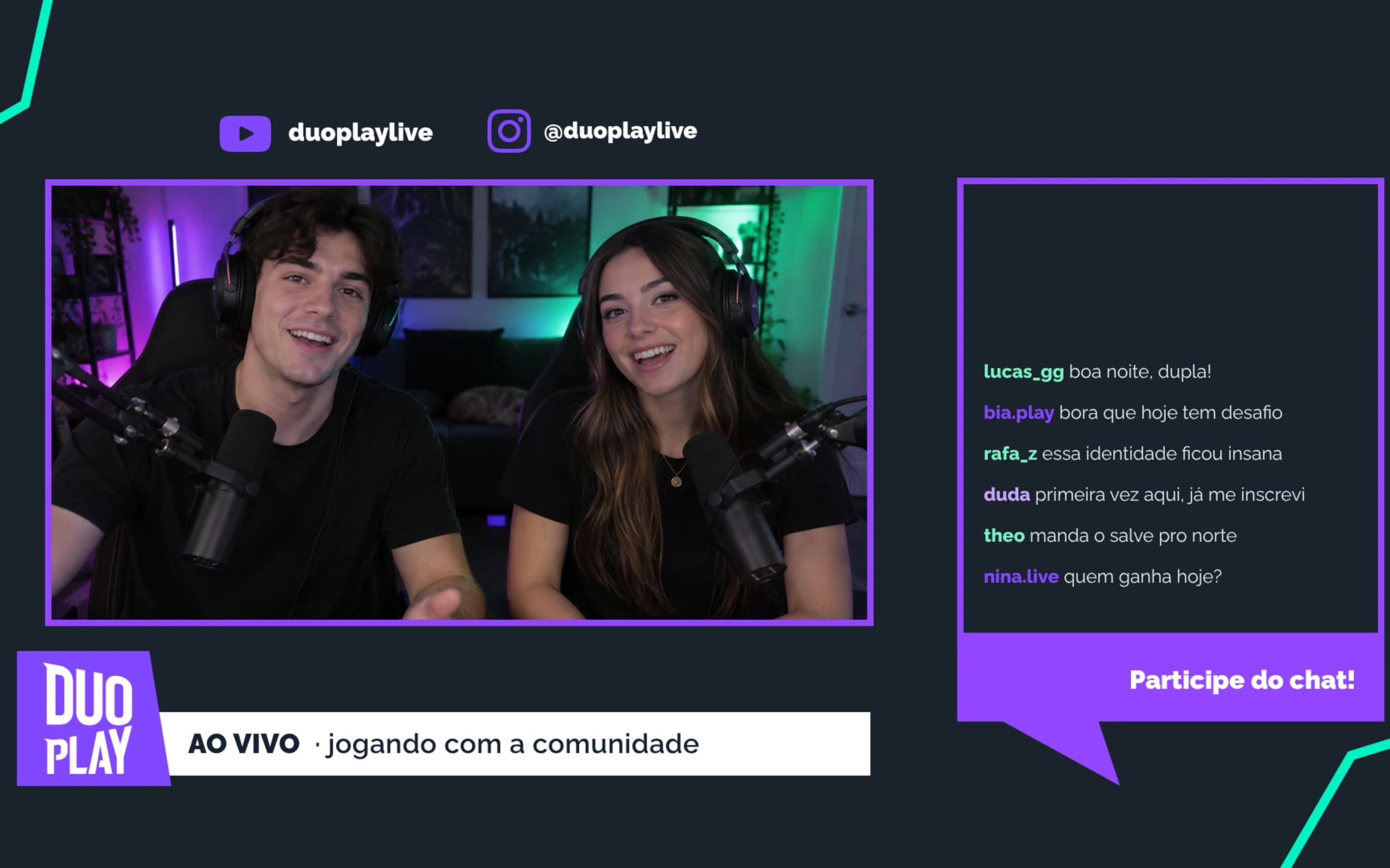 Overlay de live com câmera, faixa e chat
