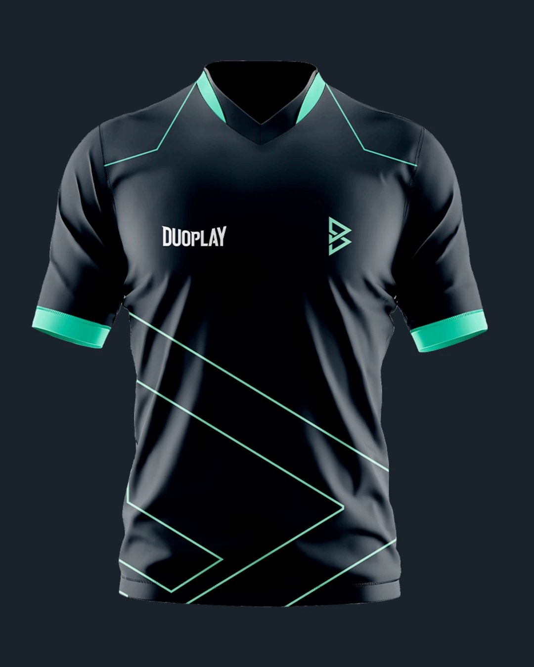Duas camisas com a marca da DuoPlay, em menta e em roxo