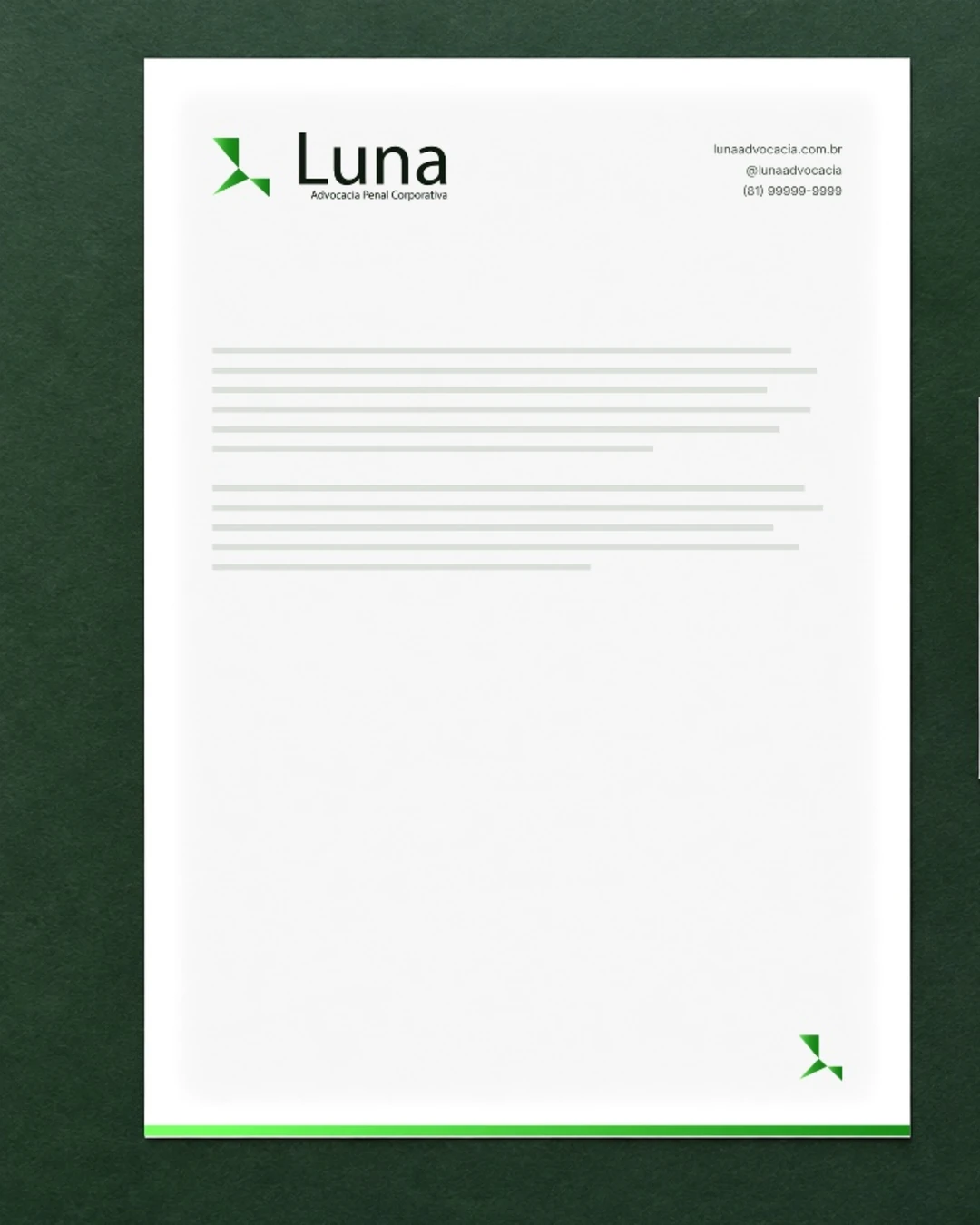 Papel timbrado e envelope com a marca da Luna