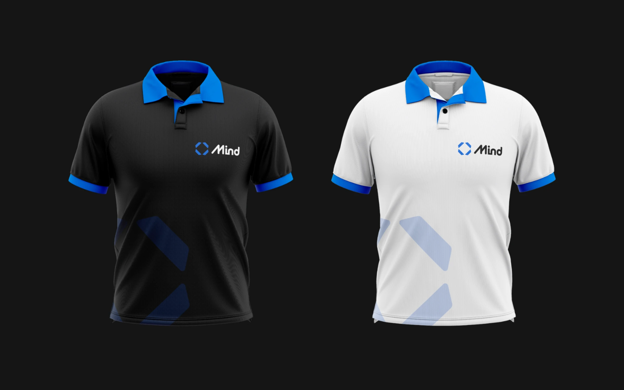 Camisas polo preta e branca com o logo da Mind