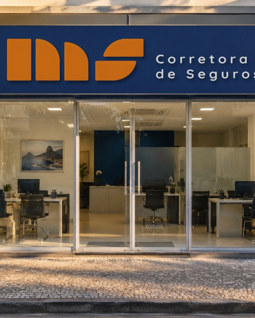 Escritório com o letreiro da MS Corretora