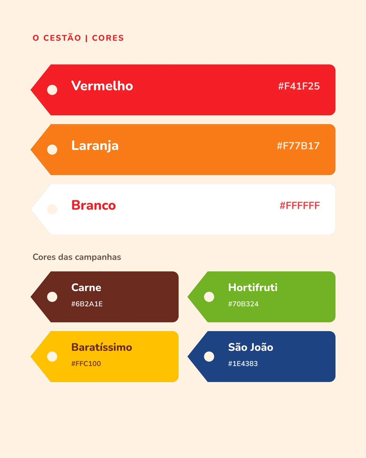 As cores da marca e das campanhas em etiquetas de preço