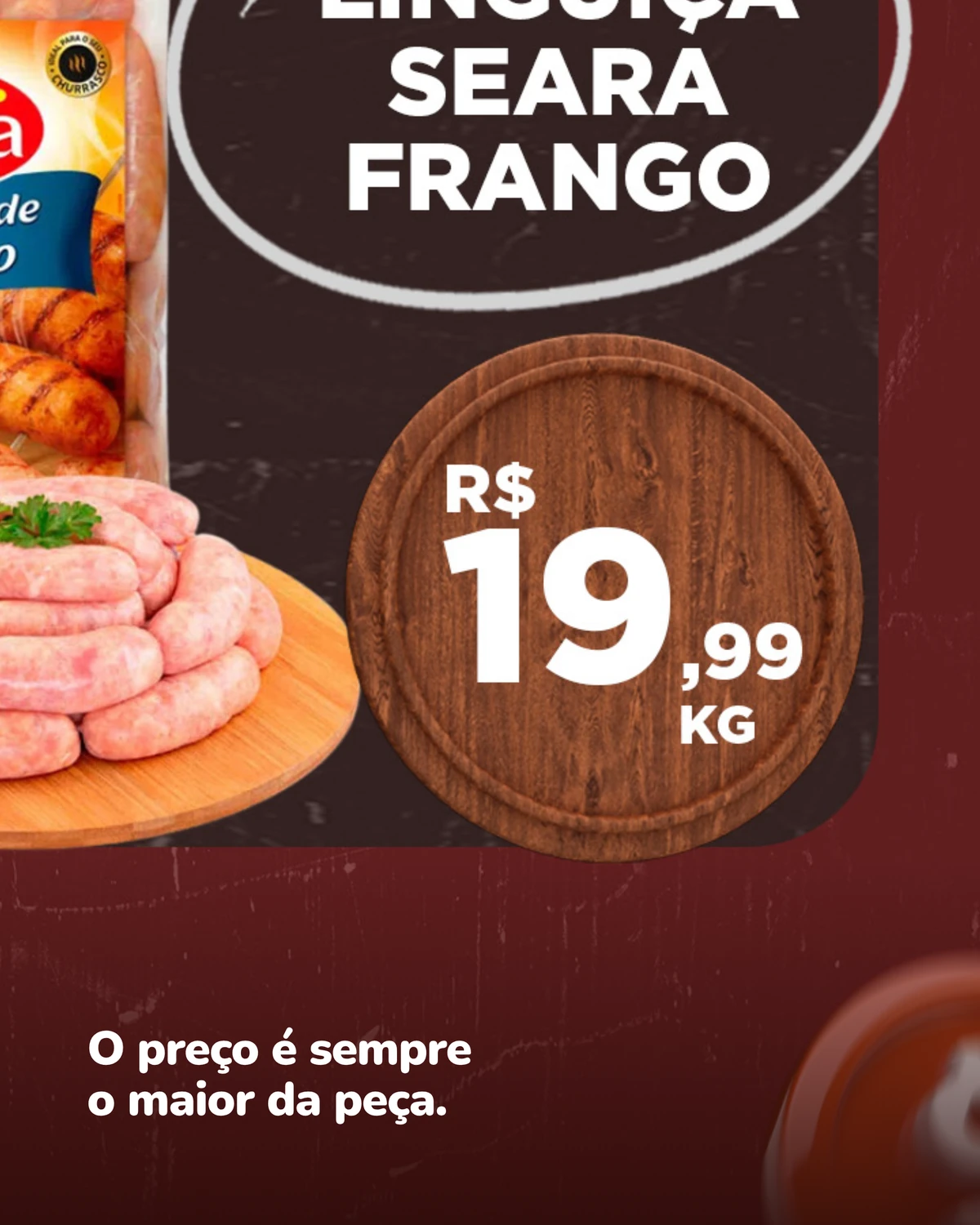 Detalhe de um post com o preço em destaque, 19,99 o quilo