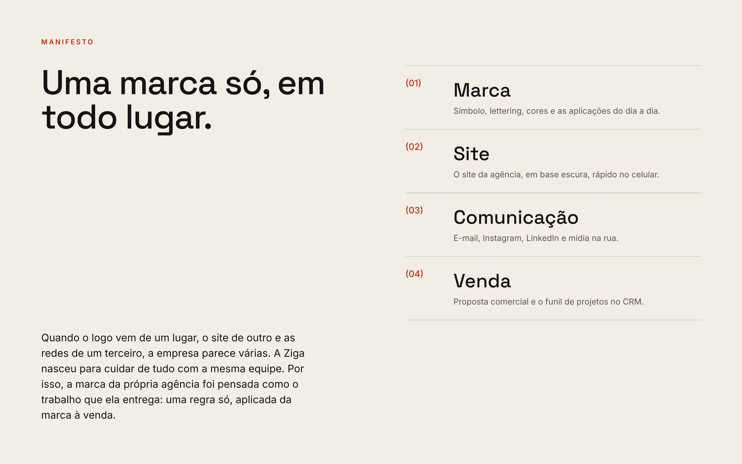 Manifesto Uma marca só, em todo lugar, e os quatro capítulos do case