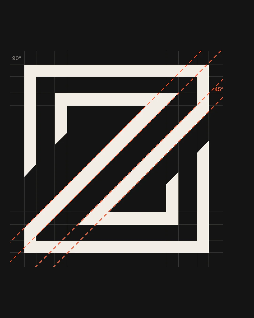 O símbolo da Ziga sobre uma grade com diagonais a 45°