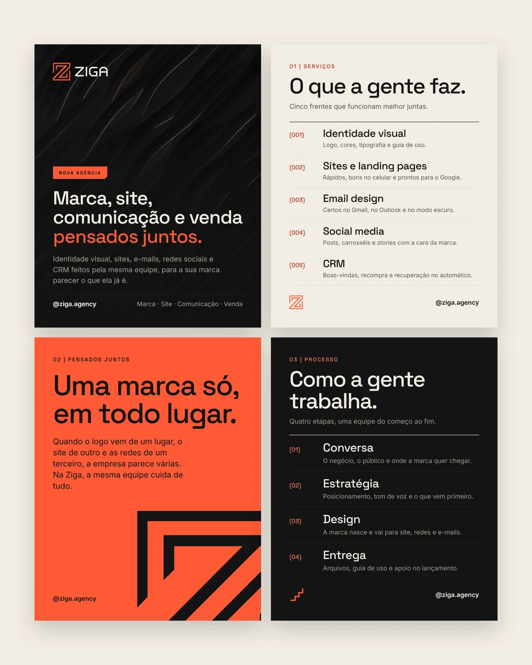 Página da Ziga no LinkedIn e posts do Instagram