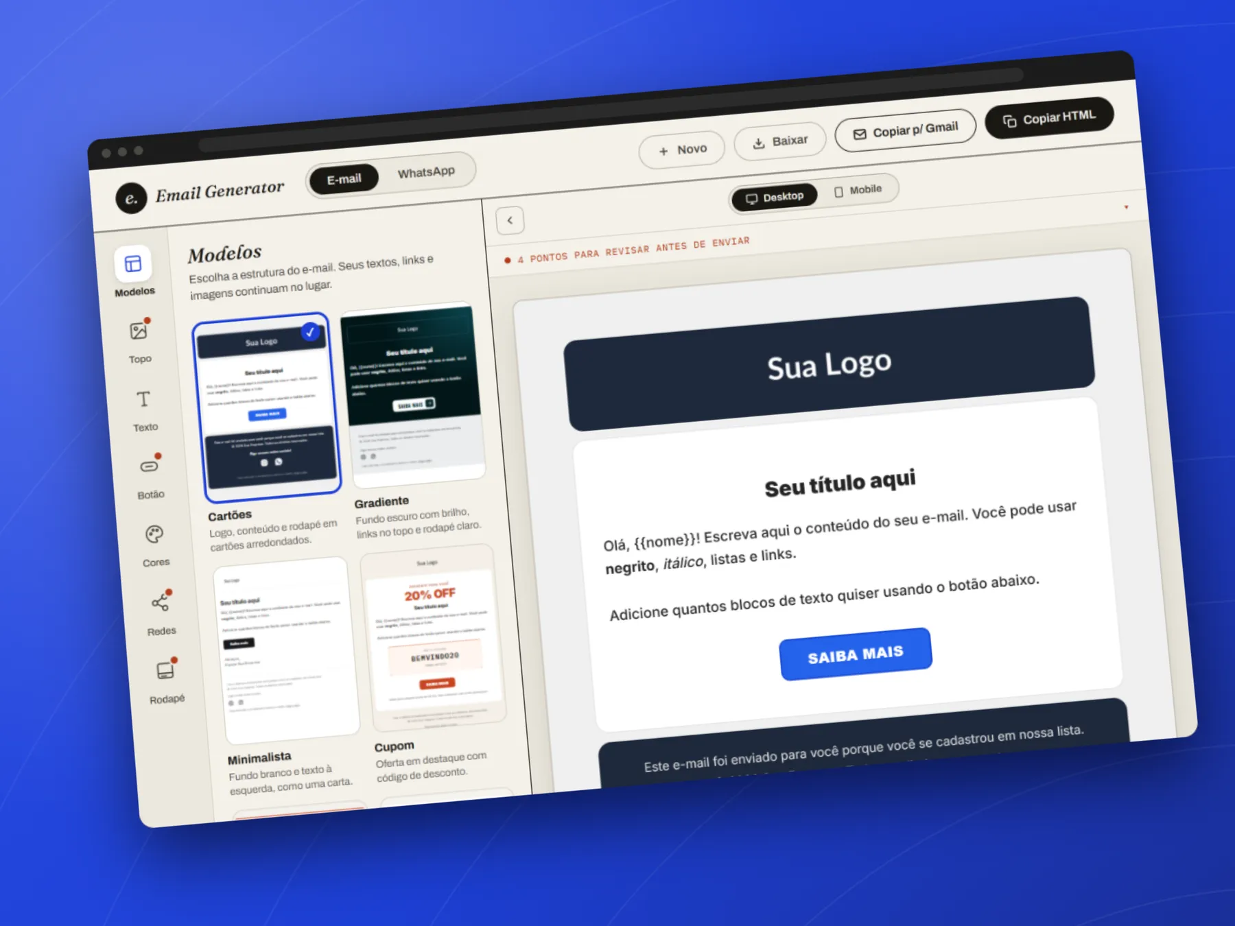 Gerador de e-mail HTML com prévia ao vivo