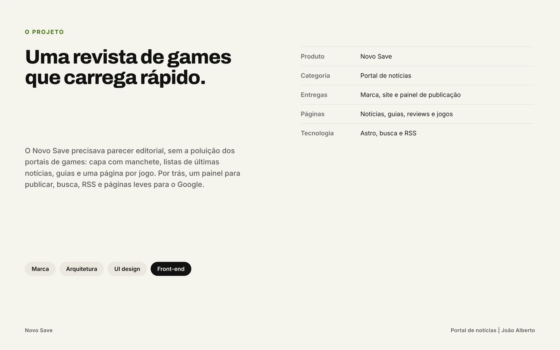 Apresentação do projeto Novo Save com a ficha técnica