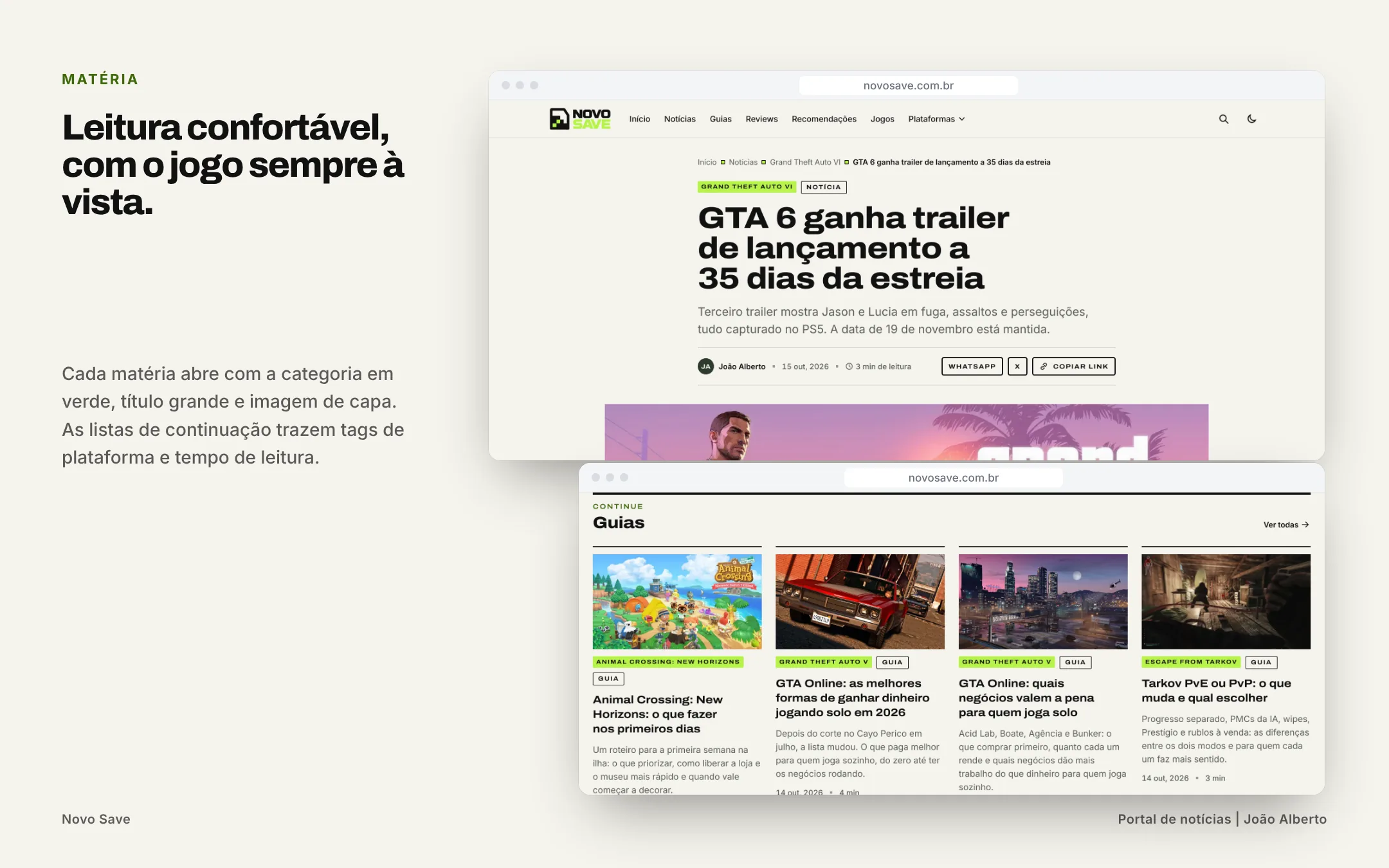 Leitura confortável, com o jogo sempre à vista