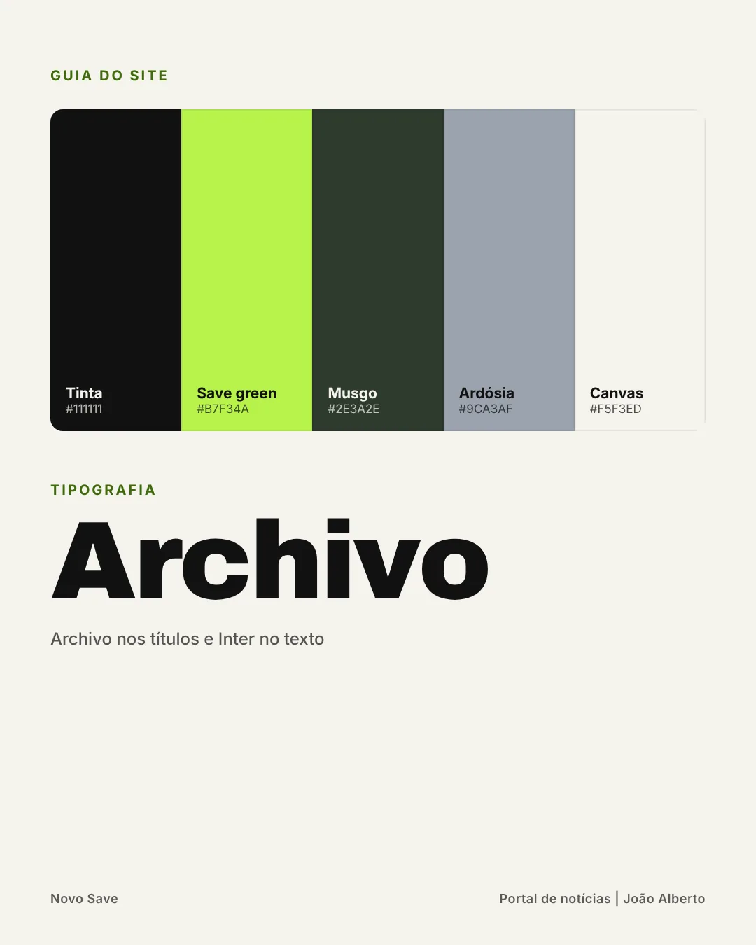 Guia do site Novo Save: cores, tipografia e componentes