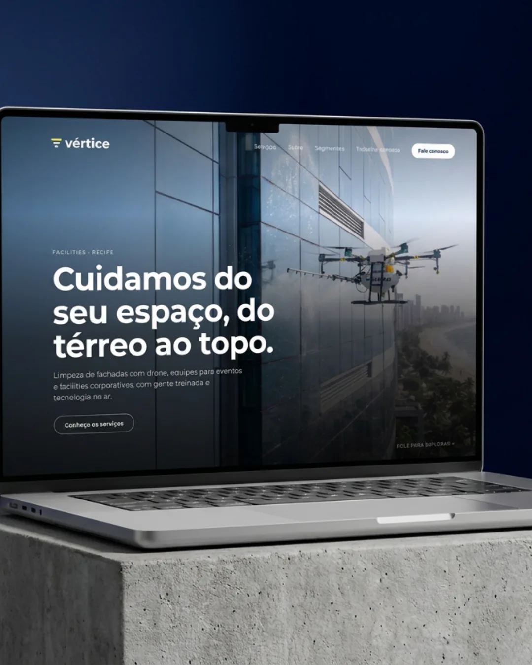 Notebook com a página inicial do Vértice Facilities aberta