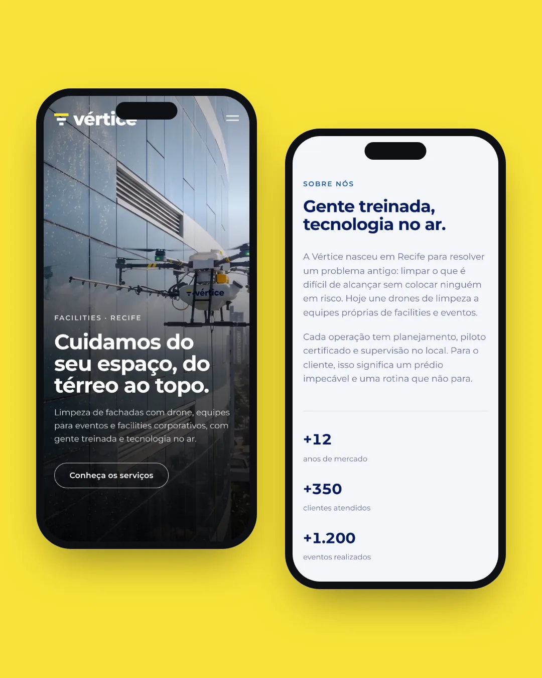 Quatro telas do Vértice Facilities no celular