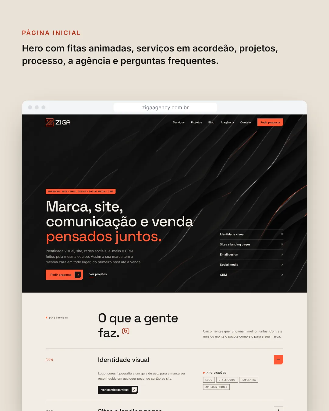 The full Ziga Agency home page, split into columns