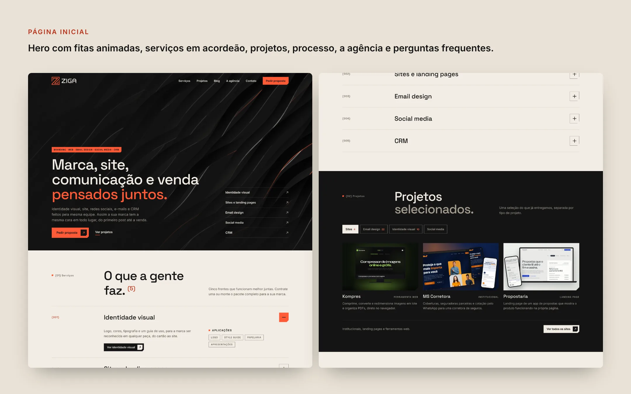 The full Ziga Agency home page, split into columns