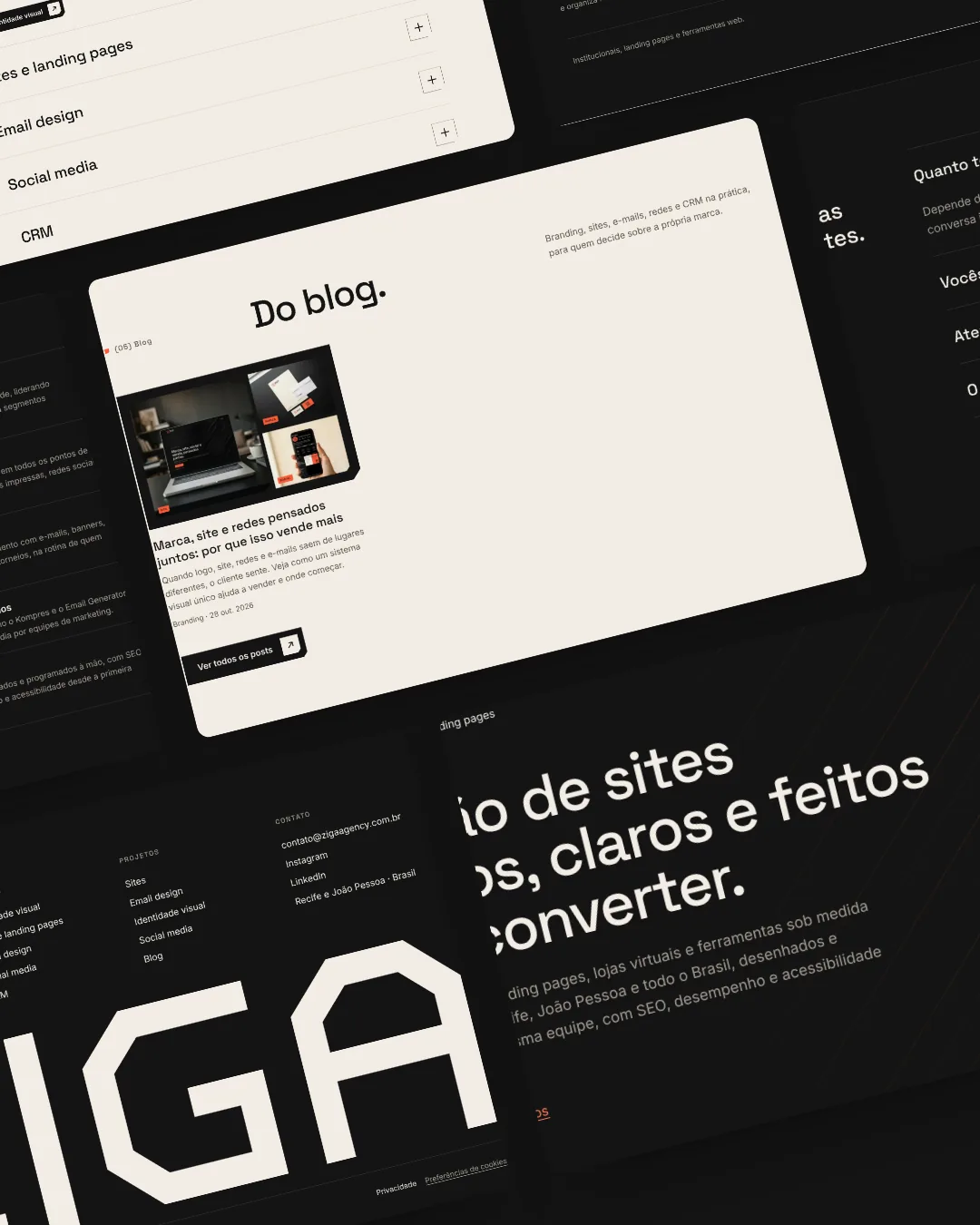 Ziga Agency website sections side by side, on a diagonal