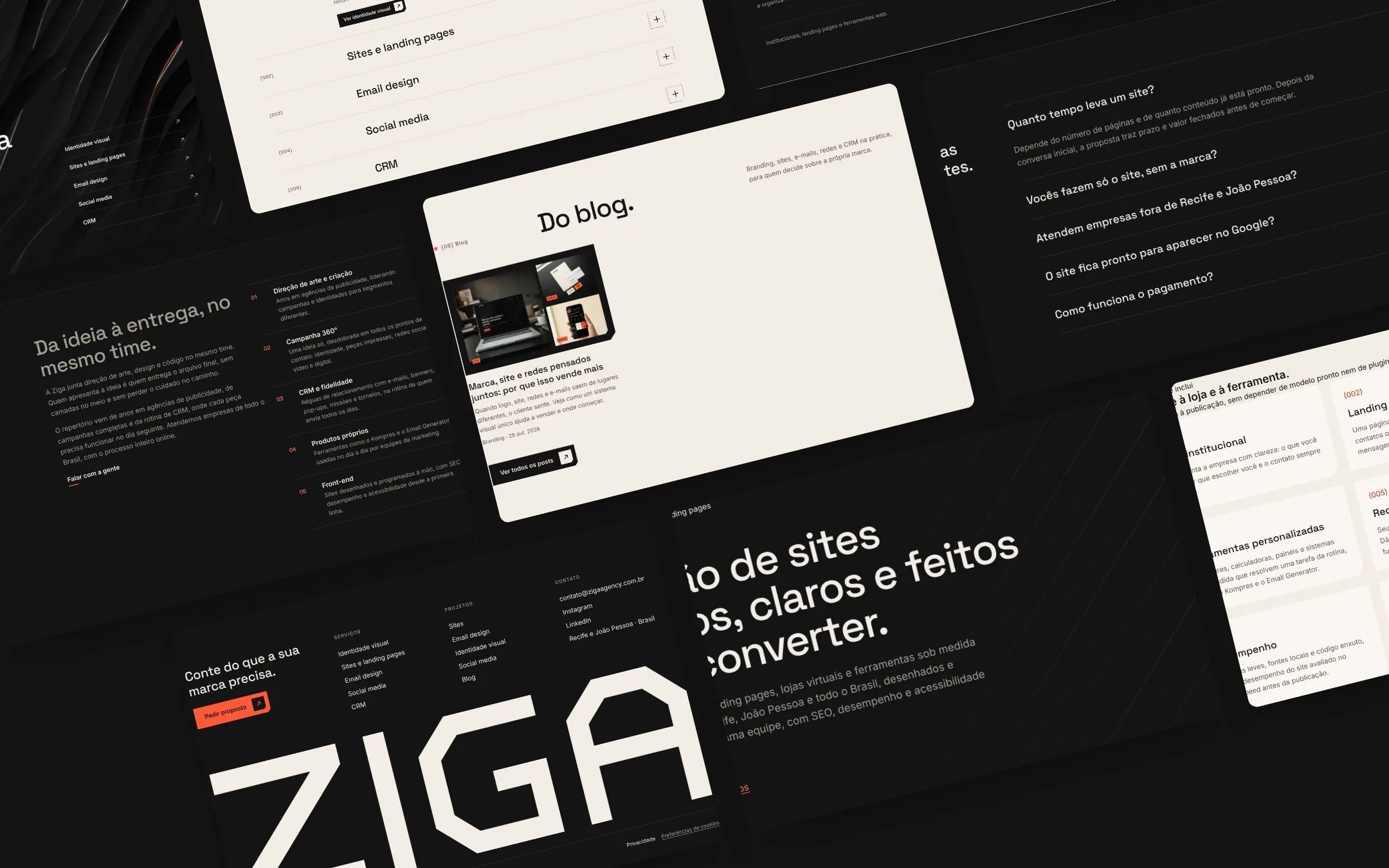 Ziga Agency website sections side by side, on a diagonal