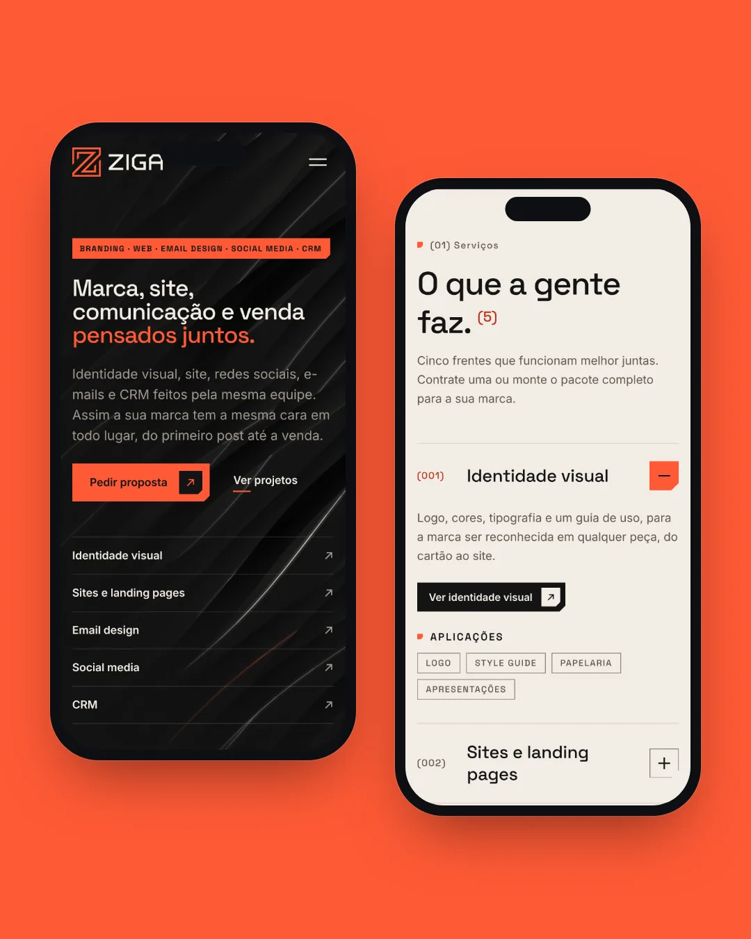 Four Ziga Agency screens on mobile