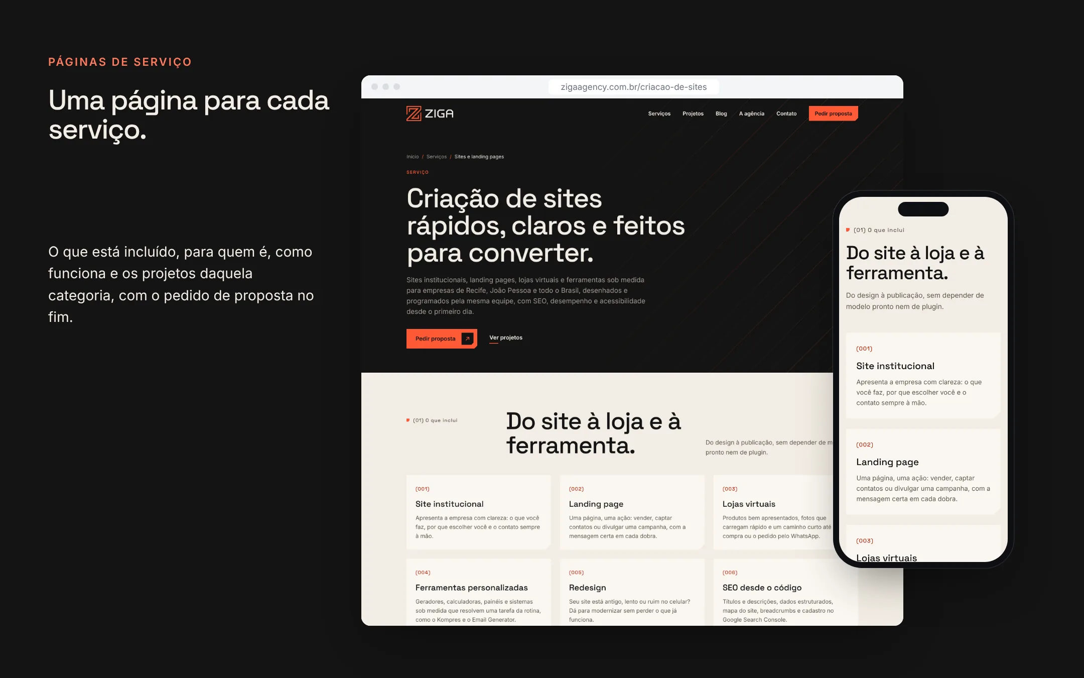One page for each service