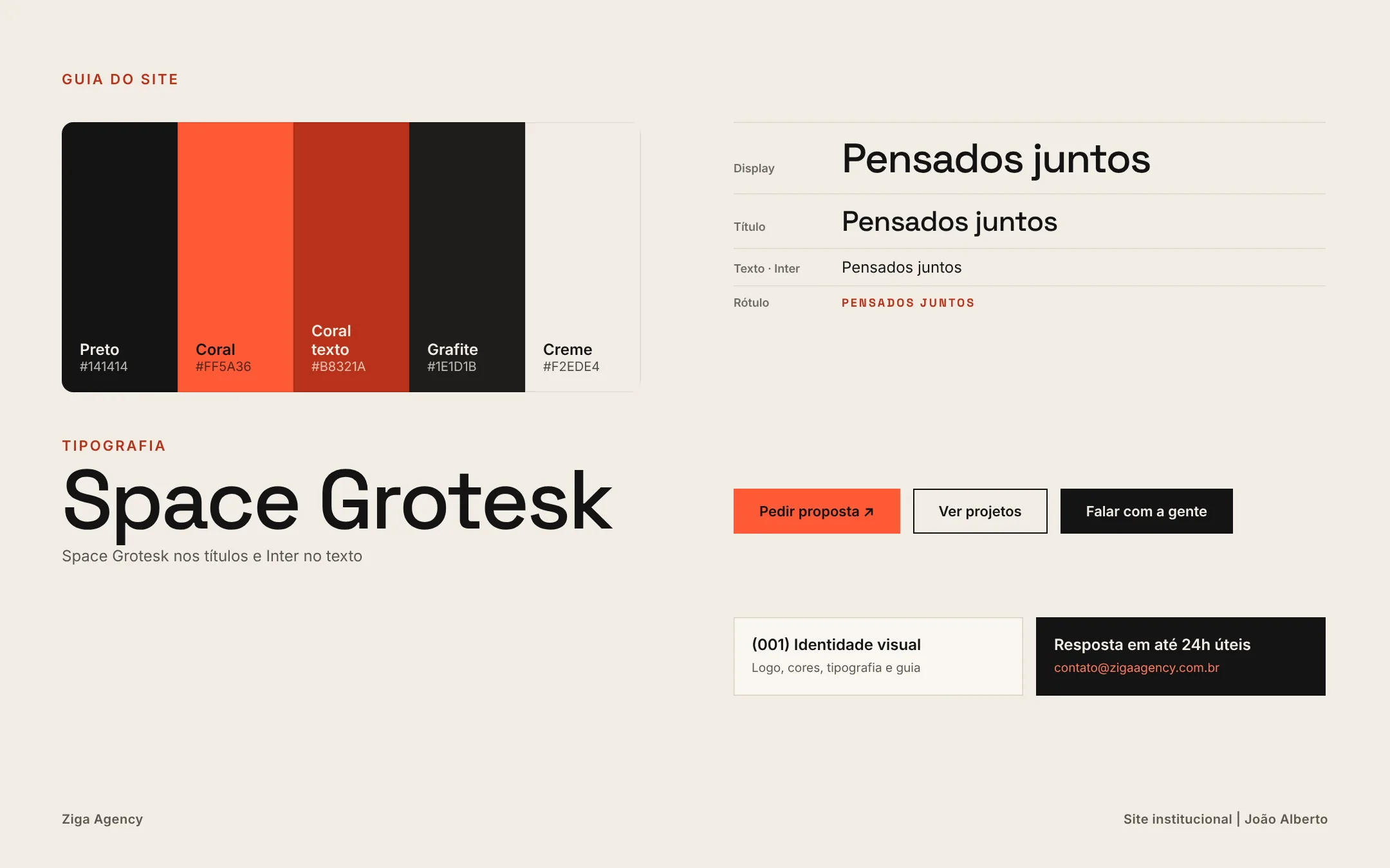 Ziga Agency website guide: colors, typography and components