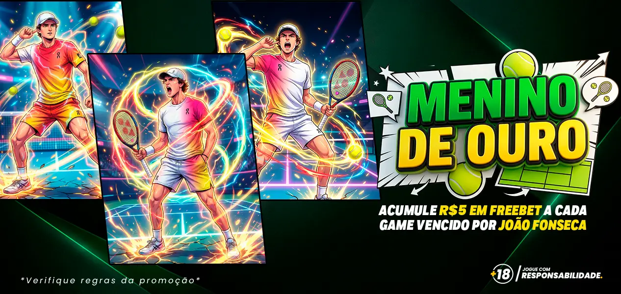 Banner 'Menino de Ouro': R$ 5 em freebet a cada game vencido por João Fonseca