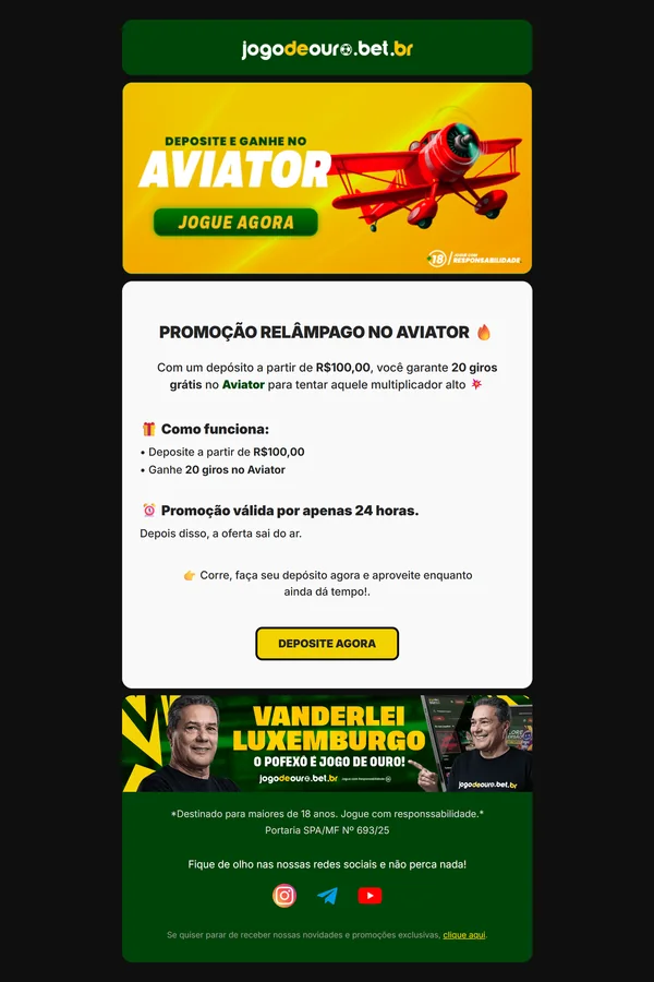 Prévia do email da promoção relâmpago no Aviator