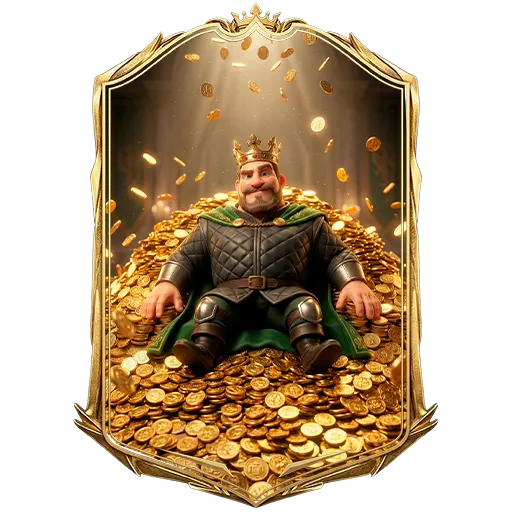Card da missão Cassino: rei sentado sobre uma montanha de moedas de ouro