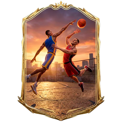 Card da missão NBA: dois jogadores disputando a bola no ar ao pôr do sol