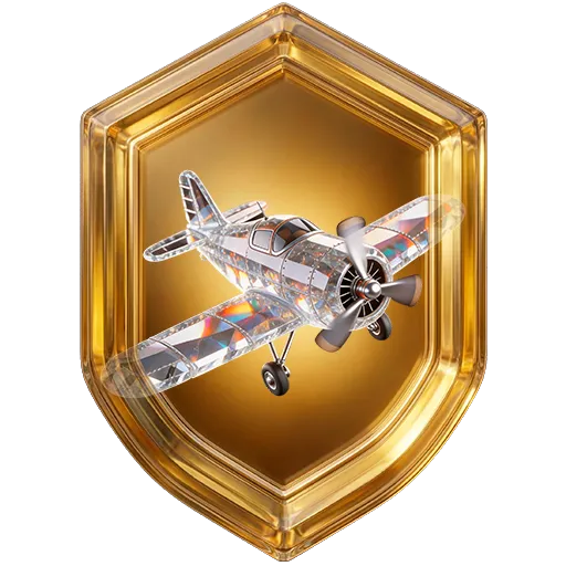 Emblema da missão Aviator, nível 5: avião de cristal em escudo dourado