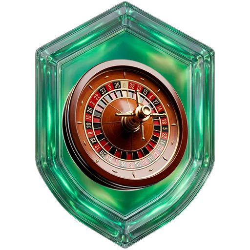 Emblema da missão Roleta, nível 2: roleta de madeira em escudo de vidro verde