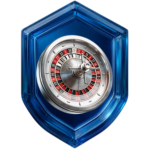 Emblema da missão Roleta, nível 3: roleta prateada em escudo de vidro azul