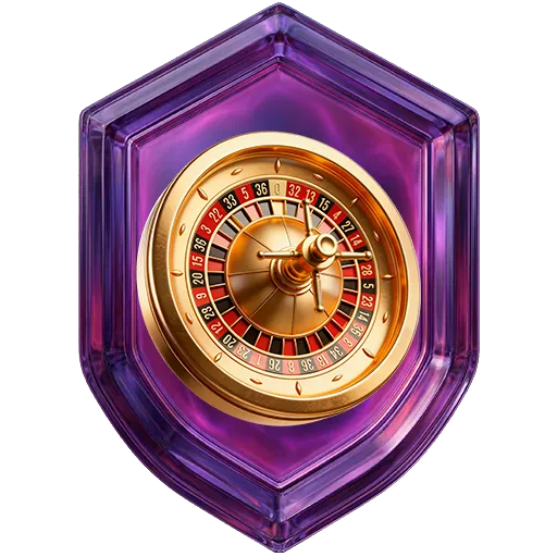Emblema da missão Roleta, nível 4: roleta dourada em escudo de vidro roxo