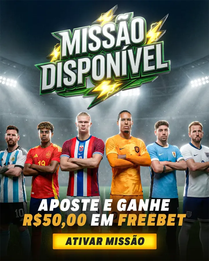 Pop-up de missão com jogadores de seleções: aposte e ganhe R$ 50 em freebet