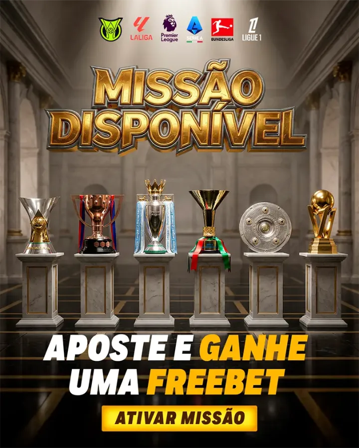 Pop-up de missão com taças das ligas europeias: aposte e ganhe uma freebet