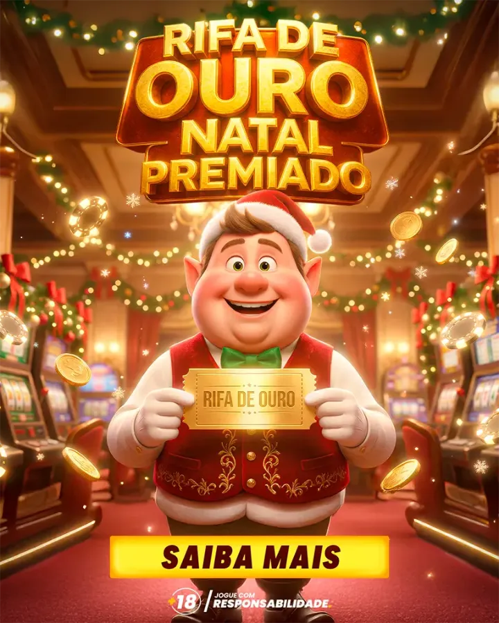 Pop-up 'Rifa de Ouro: Natal premiado' com duende segurando o bilhete