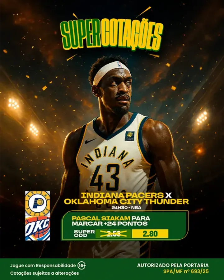 Pop-up de supercotações para Indiana Pacers x Oklahoma City Thunder