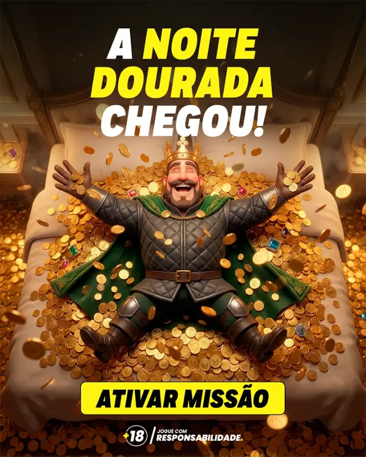 Pop-up da missão 'A noite dourada chegou!' com rei deitado sobre moedas