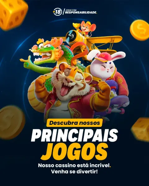 Anúncio vertical 'Descubra nossos principais jogos' com os personagens da série Fortune