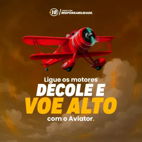 Anúncio quadrado 'Ligue os motores, decole e voe alto com o Aviator' com avião vermelho