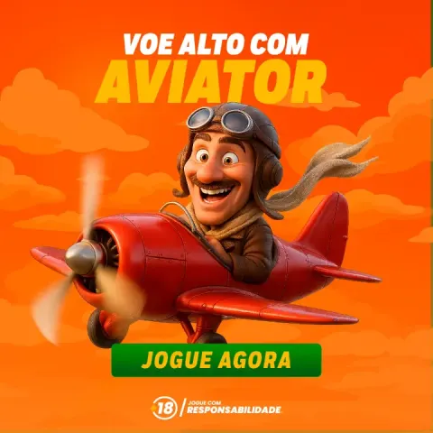 Anúncio quadrado 'Voe alto com Aviator' com piloto ilustrado em avião vermelho