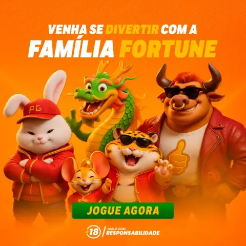 Anúncio quadrado 'Venha se divertir com a família Fortune' com os personagens da série