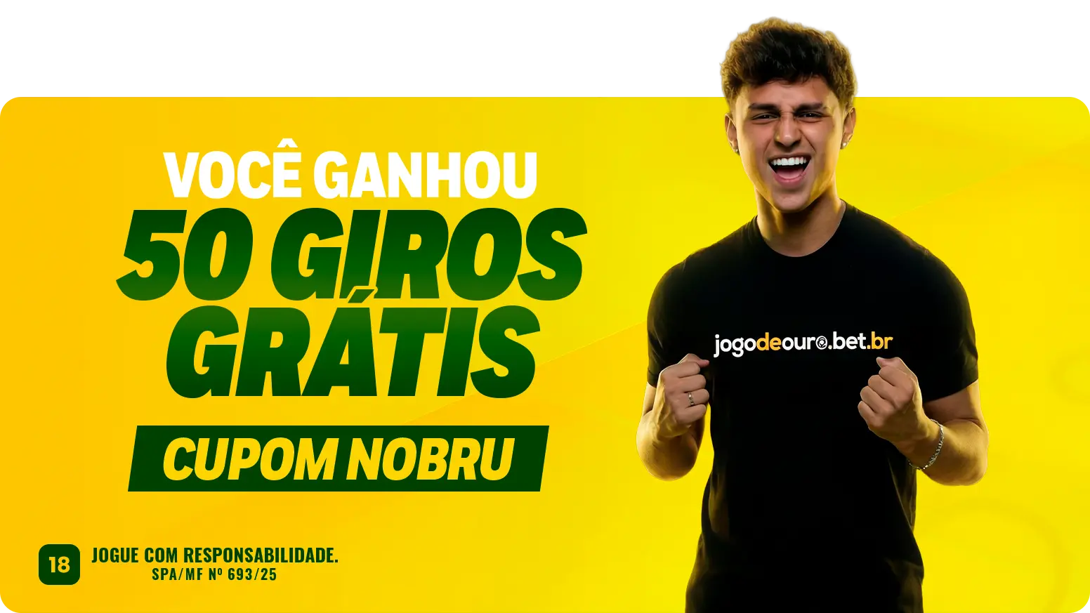 Widget 'Você ganhou 50 giros grátis' com cupom Nobru